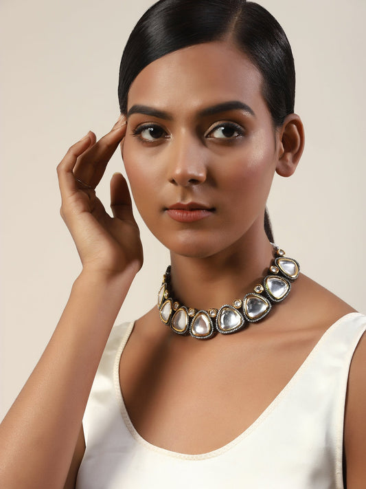 Silver-Toned Gold-Toned Brass Silver-Plated Handcrafted Necklace - Ruby Raang | Swadesiicart