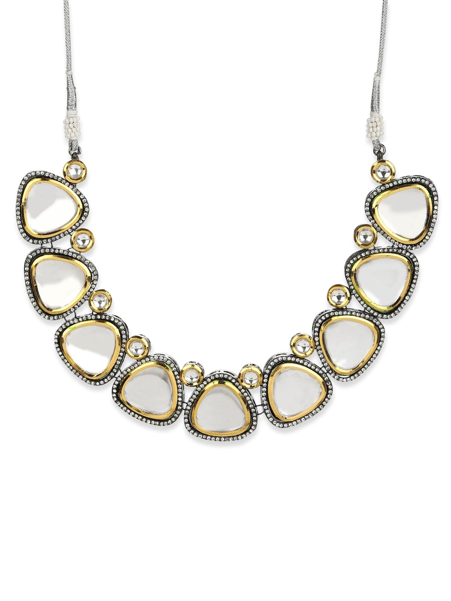 Silver-Toned Gold-Toned Brass Silver-Plated Handcrafted Necklace - Ruby Raang | Swadesiicart