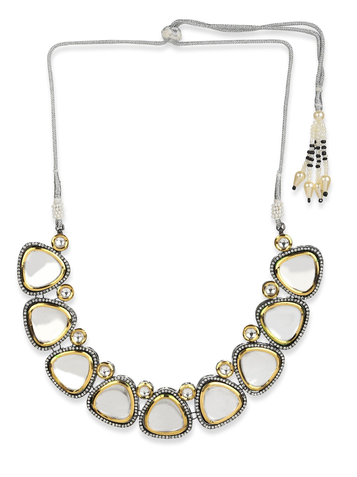Silver-Toned Gold-Toned Brass Silver-Plated Handcrafted Necklace - Ruby Raang | Swadesiicart