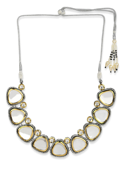 Silver-Toned Gold-Toned Brass Silver-Plated Handcrafted Necklace - Ruby Raang | Swadesiicart