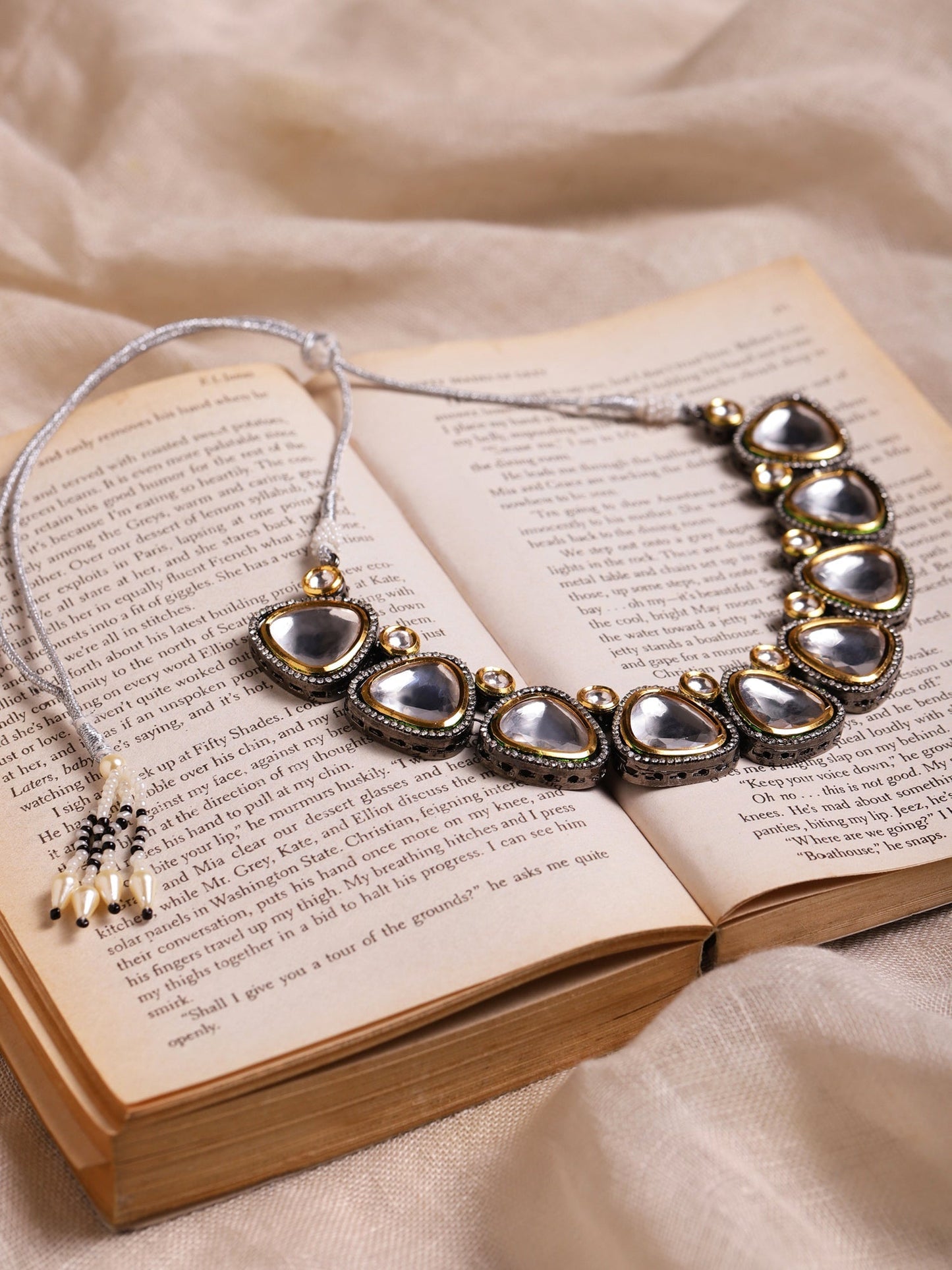 Silver-Toned Gold-Toned Brass Silver-Plated Handcrafted Necklace - Ruby Raang | Swadesiicart