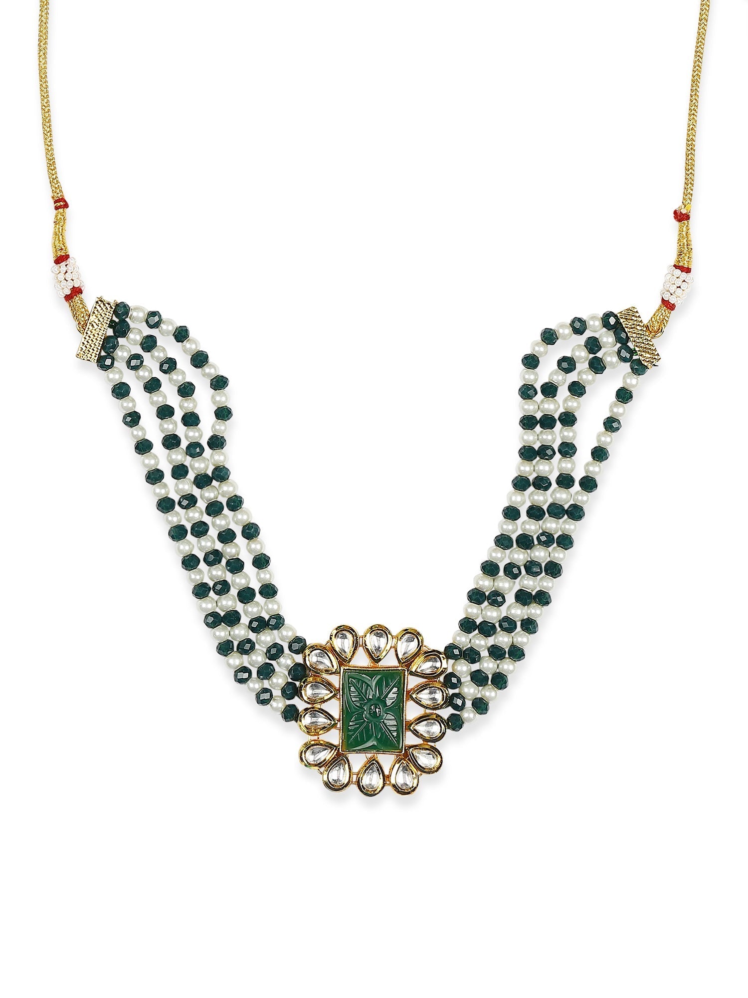Gold-Polished Green Choker Necklace - Ruby Raang | Swadesiicart