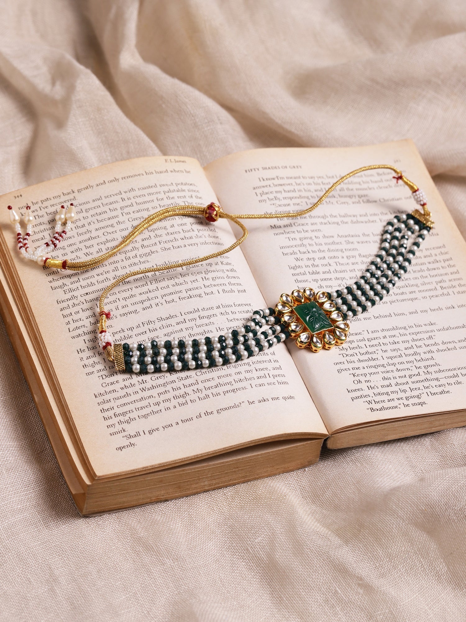 Gold-Polished Green Choker Necklace - Ruby Raang | Swadesiicart