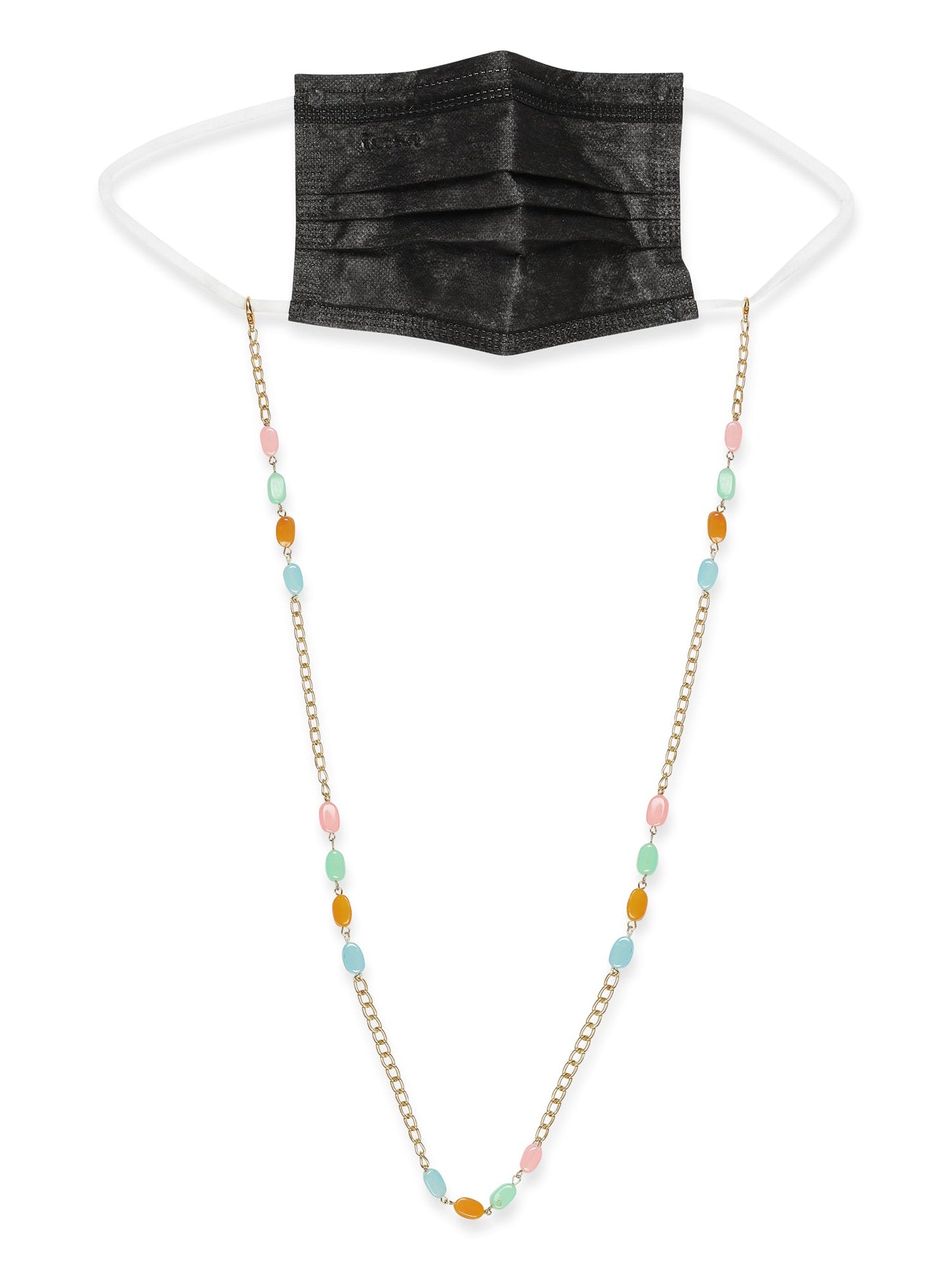 Gold-Polished Multicolored Beaded Mask Chain - Ruby Raang | Swadesiicart