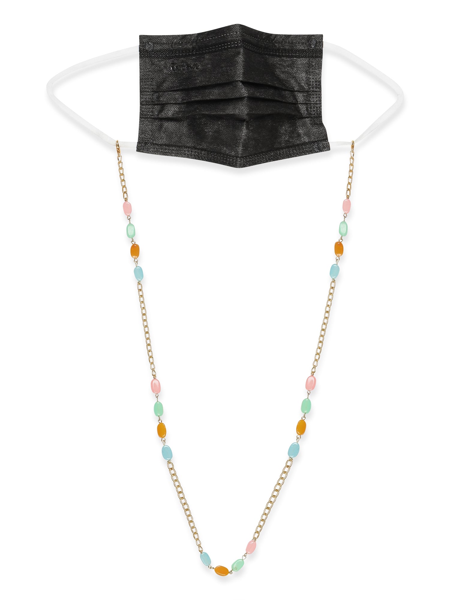 Gold-Polished Multicolored Beaded Mask Chain - Ruby Raang | Swadesiicart