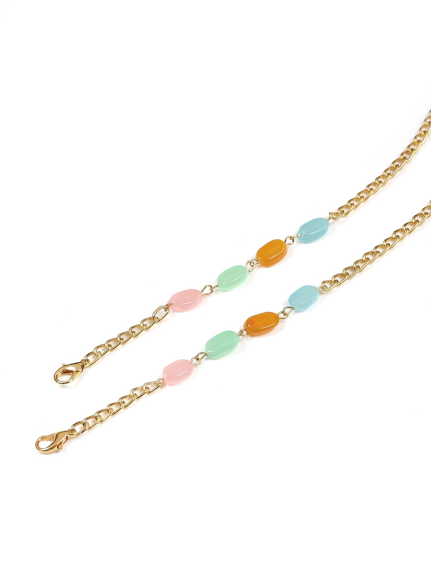Gold-Polished Multicolored Beaded Mask Chain - Ruby Raang | Swadesiicart