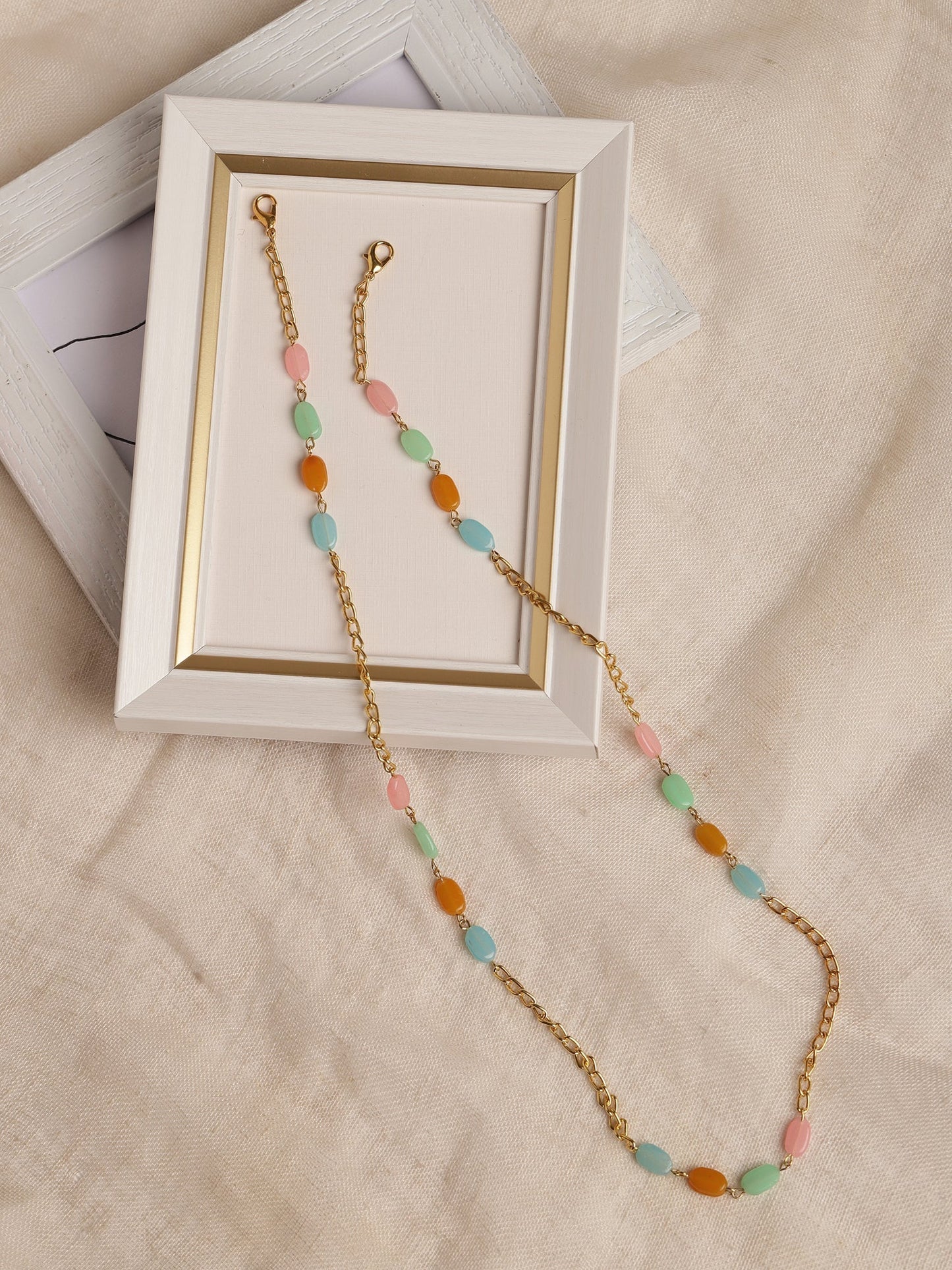 Gold-Polished Multicolored Beaded Mask Chain - Ruby Raang | Swadesiicart