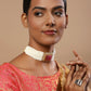Gold-Polished White Pink Kundan Studded Beaded Brass Choker Necklace - Ruby Raang | Swadesiicart