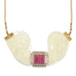Gold-Polished White Pink Kundan Studded Beaded Brass Choker Necklace - Ruby Raang | Swadesiicart