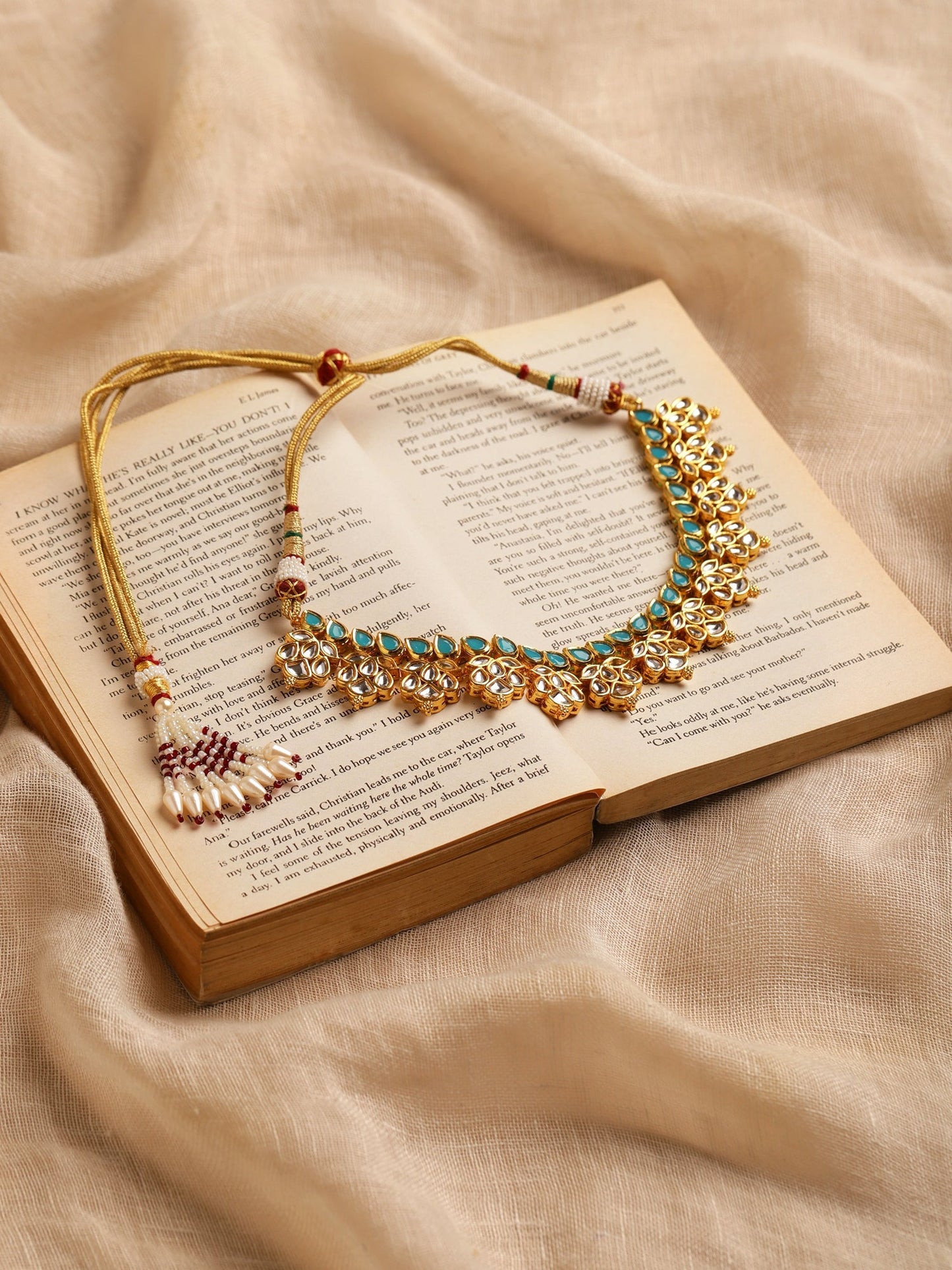 Gold-Toned Blue Brass Gold-Polished Necklace - Ruby Raang | Swadesiicart
