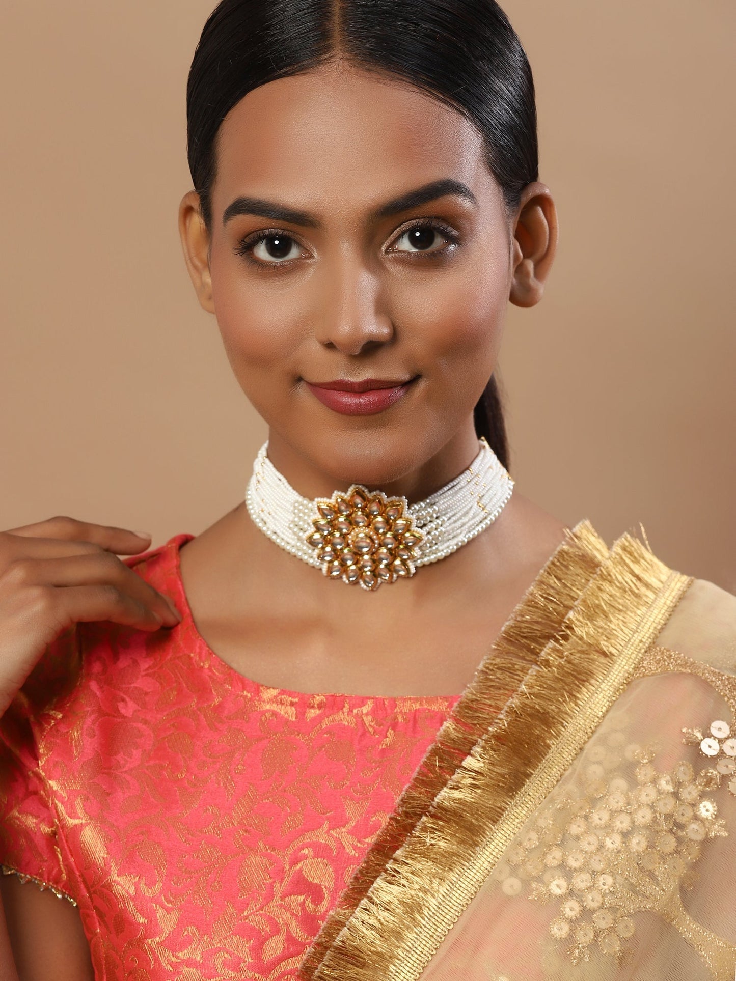 Gold-Toned Gold-Toned Brass Gold-Polished Handcrafted Necklace - Ruby Raang | Swadesiicart