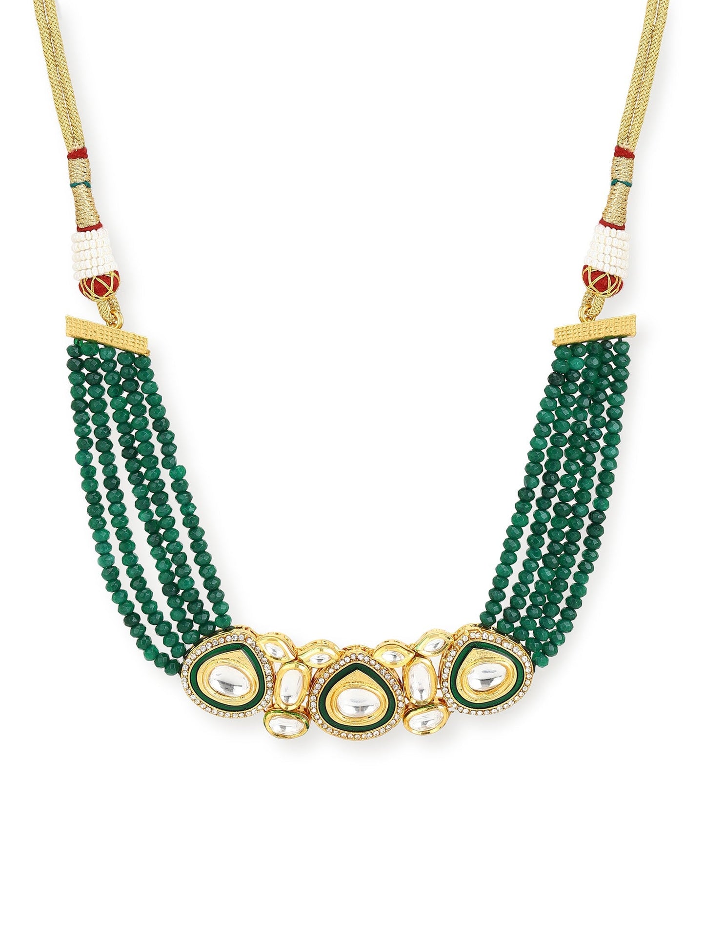 Gold-Polished Green Layered Necklace - Ruby Raang | Swadesiicart