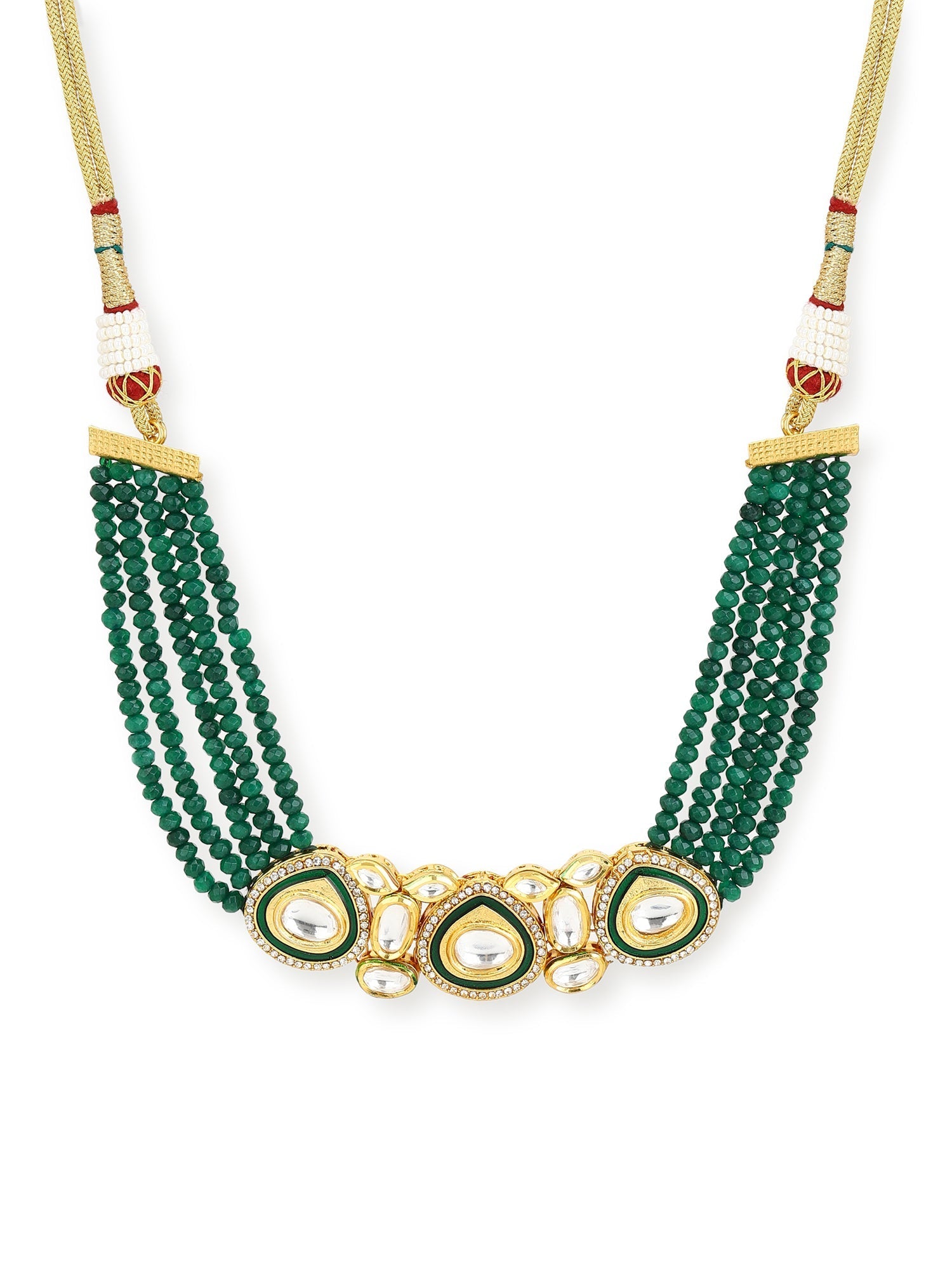 Gold-Polished Green Layered Necklace - Ruby Raang | Swadesiicart