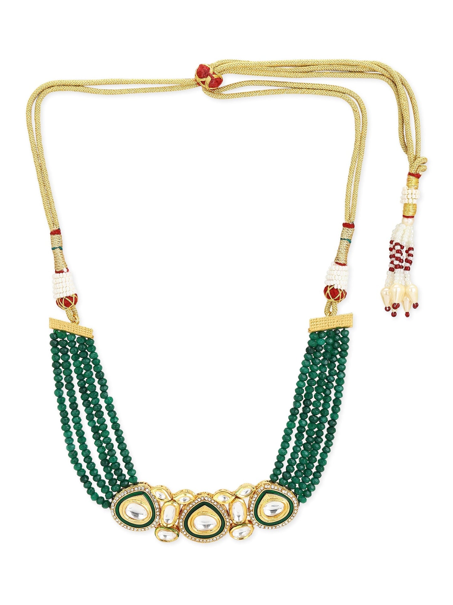 Gold-Polished Green Layered Necklace - Ruby Raang | Swadesiicart