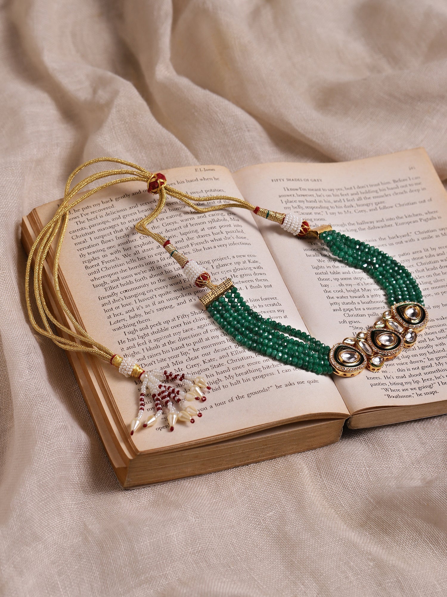 Gold-Polished Green Layered Necklace - Ruby Raang | Swadesiicart