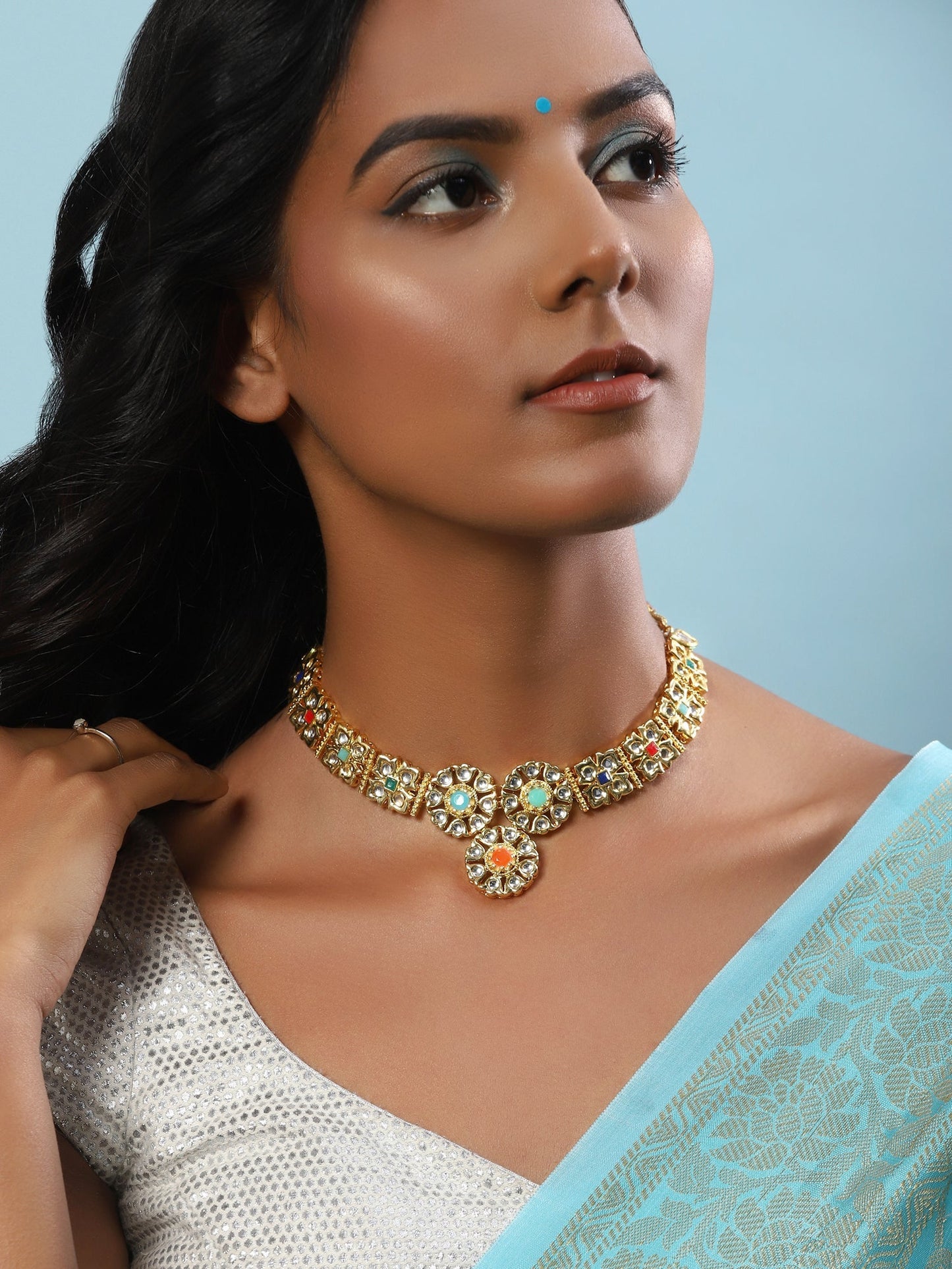 Gold-Polished White Studded Necklace - Ruby Raang | Swadesiicart