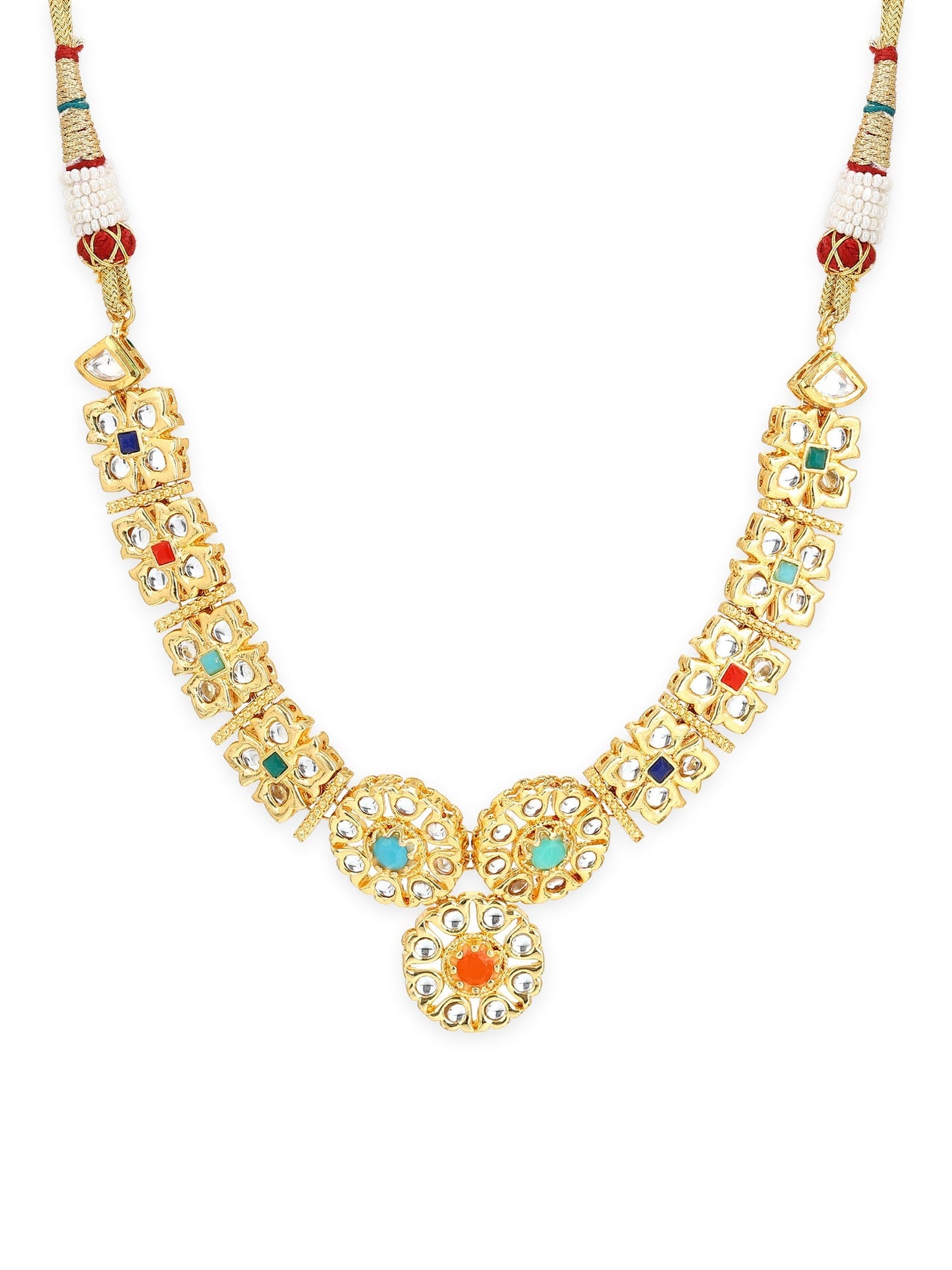 Gold-Polished White Studded Necklace - Ruby Raang | Swadesiicart