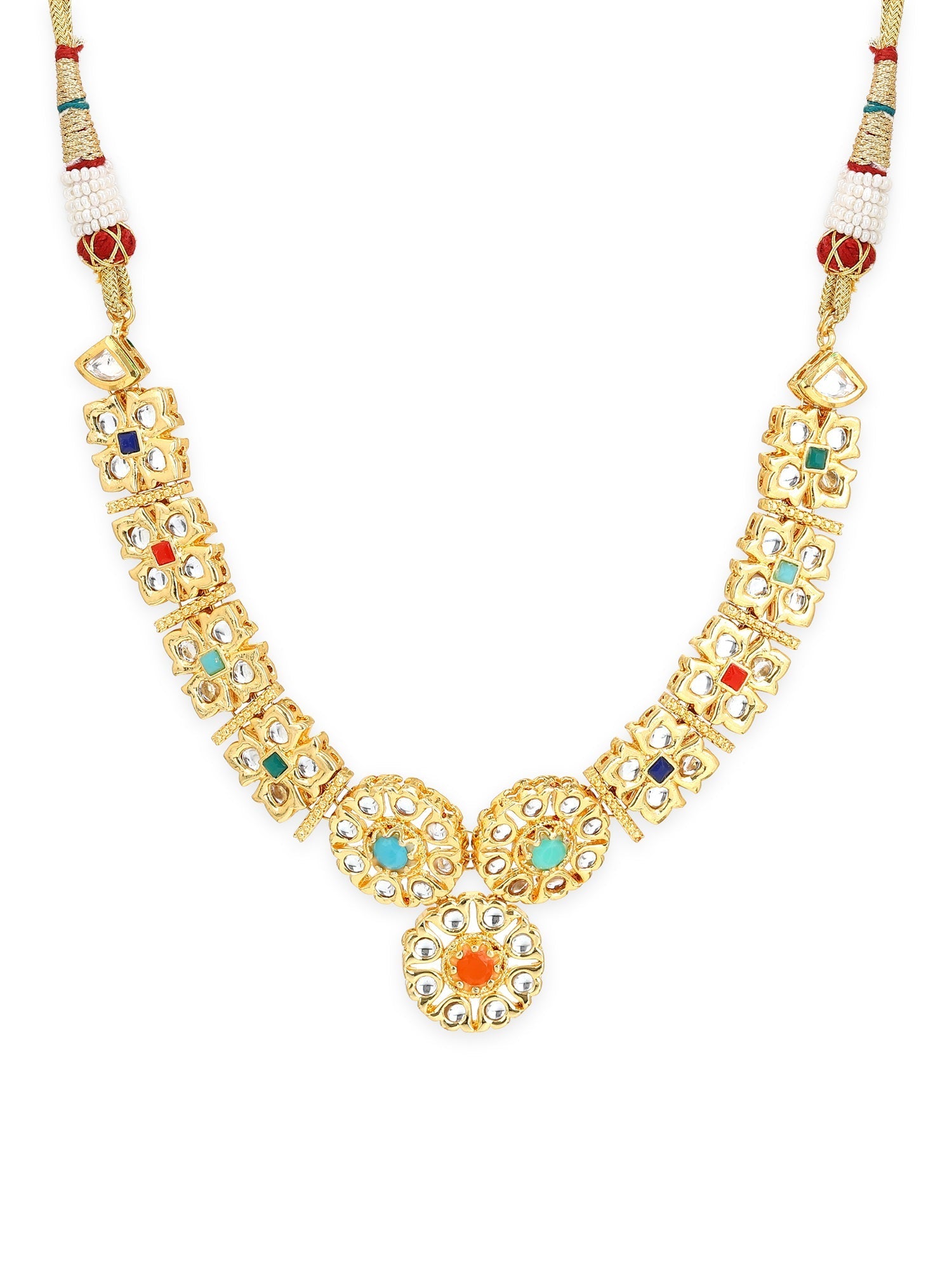 Gold-Polished White Studded Necklace - Ruby Raang | Swadesiicart