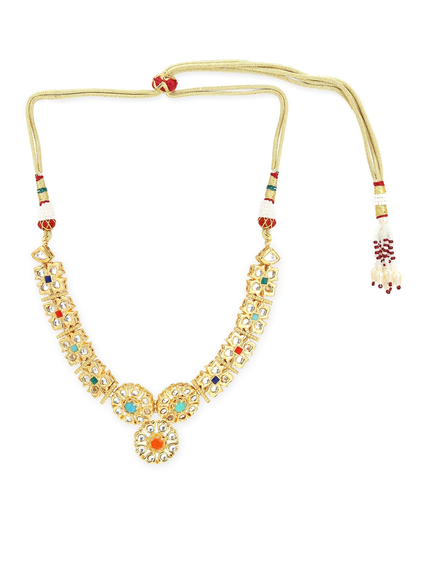 Gold-Polished White Studded Necklace - Ruby Raang | Swadesiicart