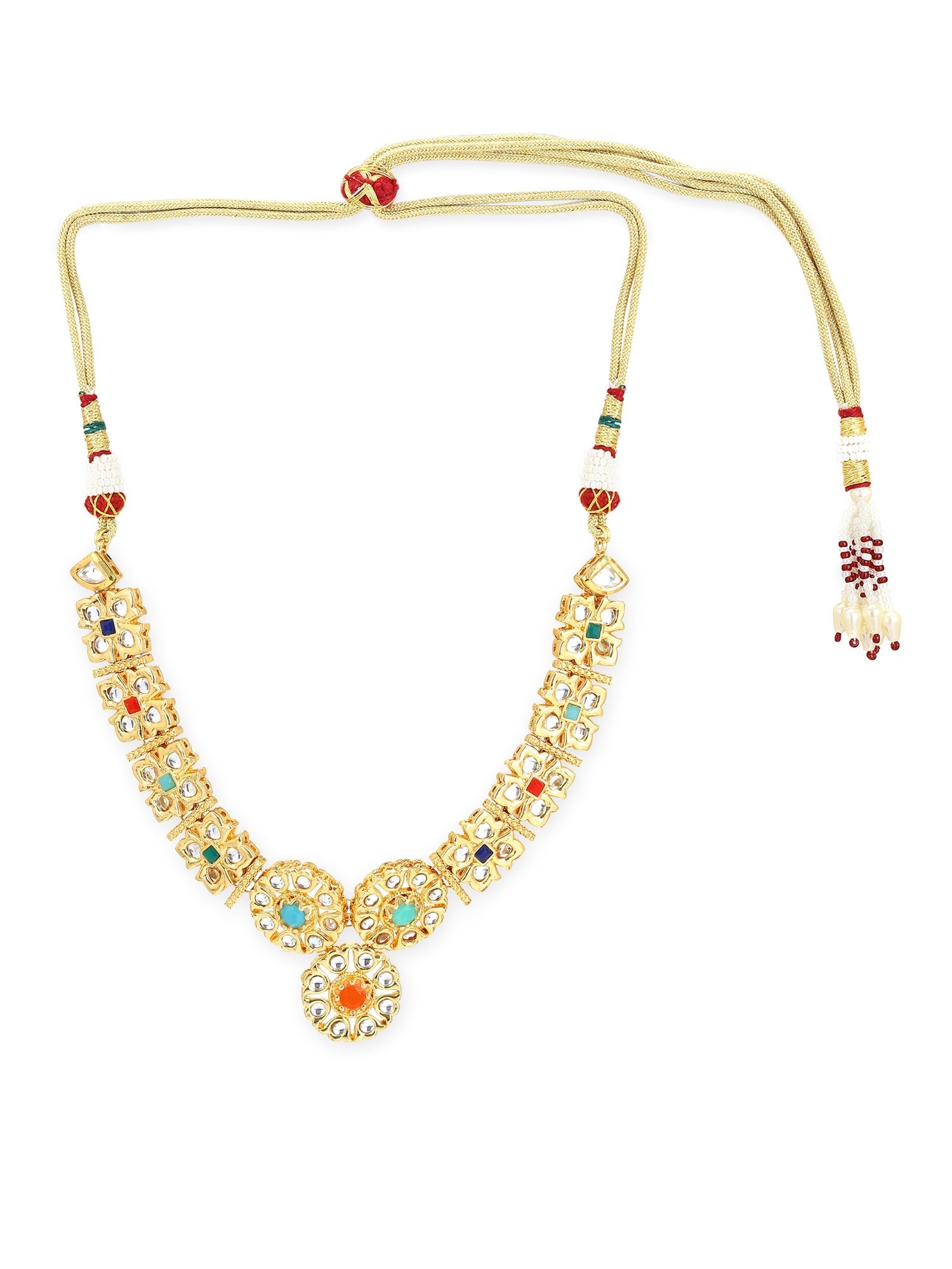 Gold-Polished White Studded Necklace - Ruby Raang | Swadesiicart