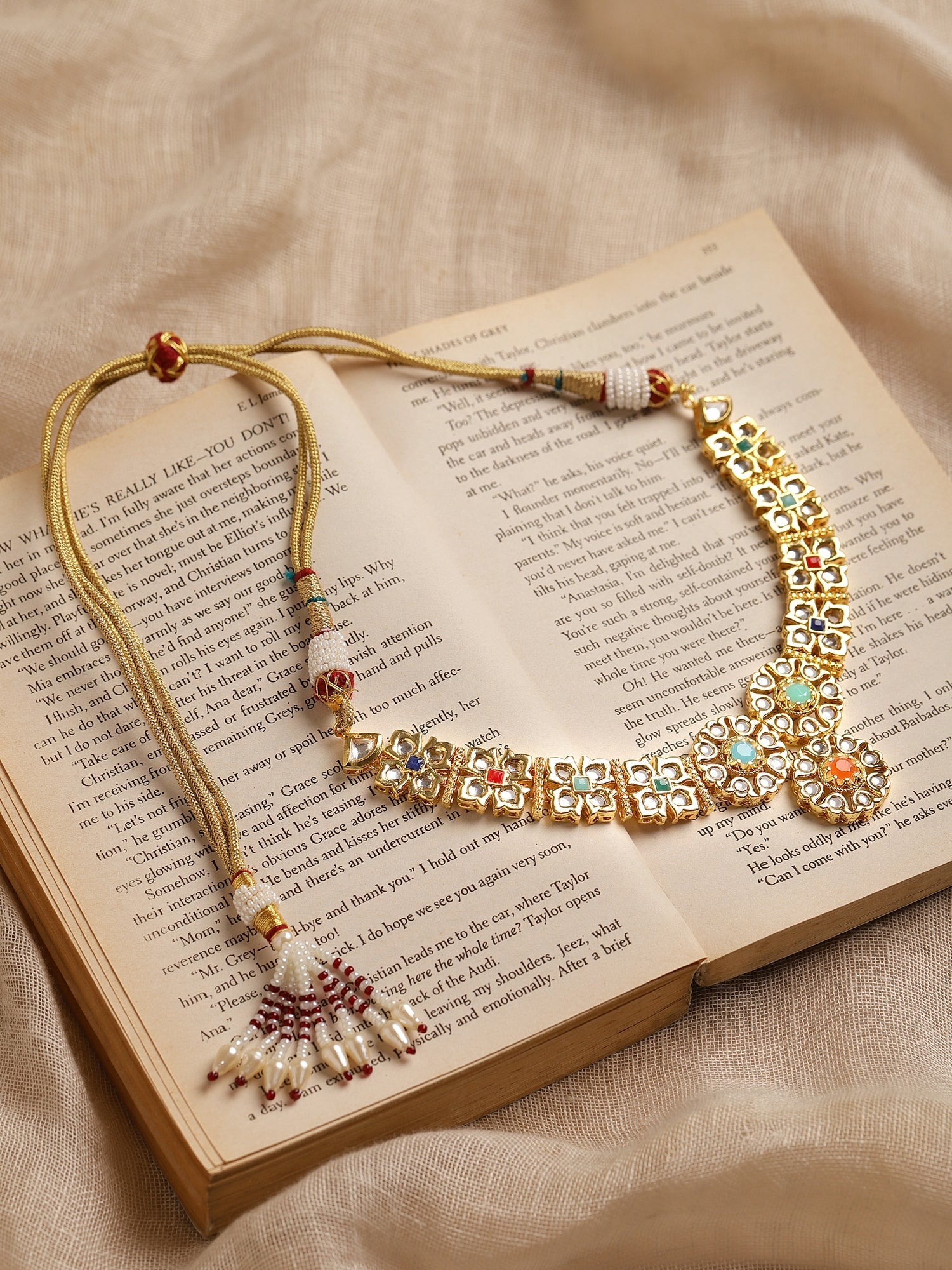 Gold-Polished White Studded Necklace - Ruby Raang | Swadesiicart