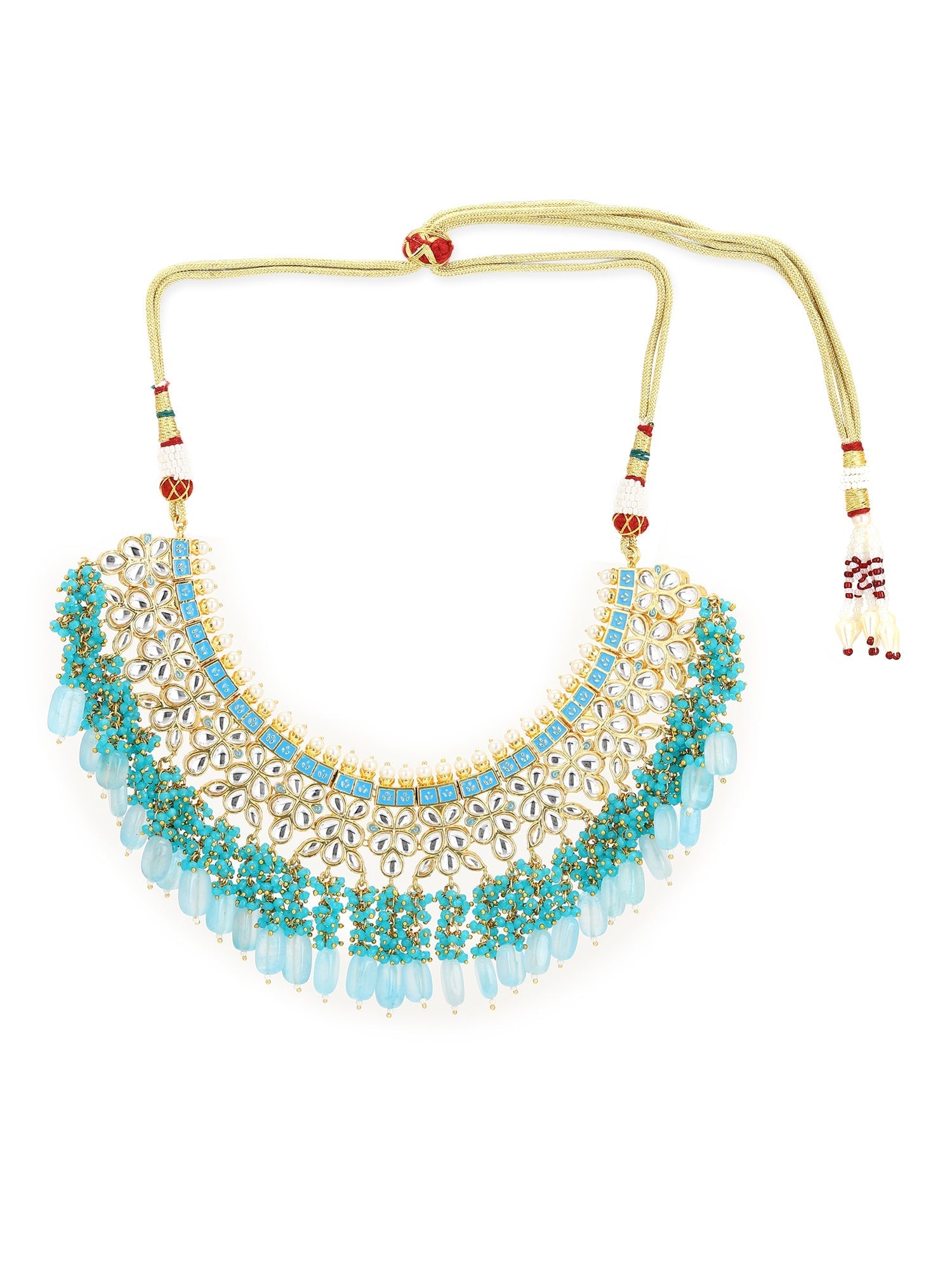 Women's Gold-Polished Kundan Studded Necklace - Ruby Raang | Swadesiicart