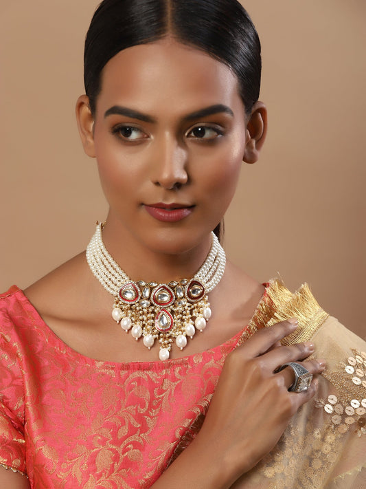 White Brass Gold-Polished Necklace - Ruby Raang | Swadesiicart