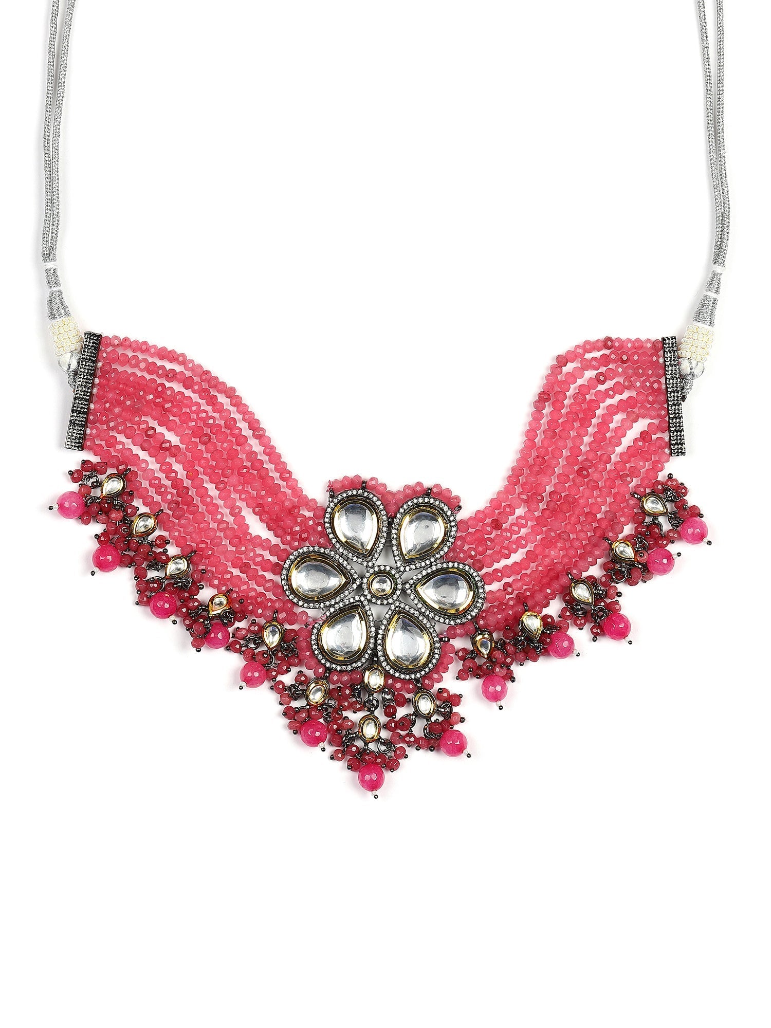 Pink Brass Silver-Plated Necklace - Ruby Raang | Swadesiicart