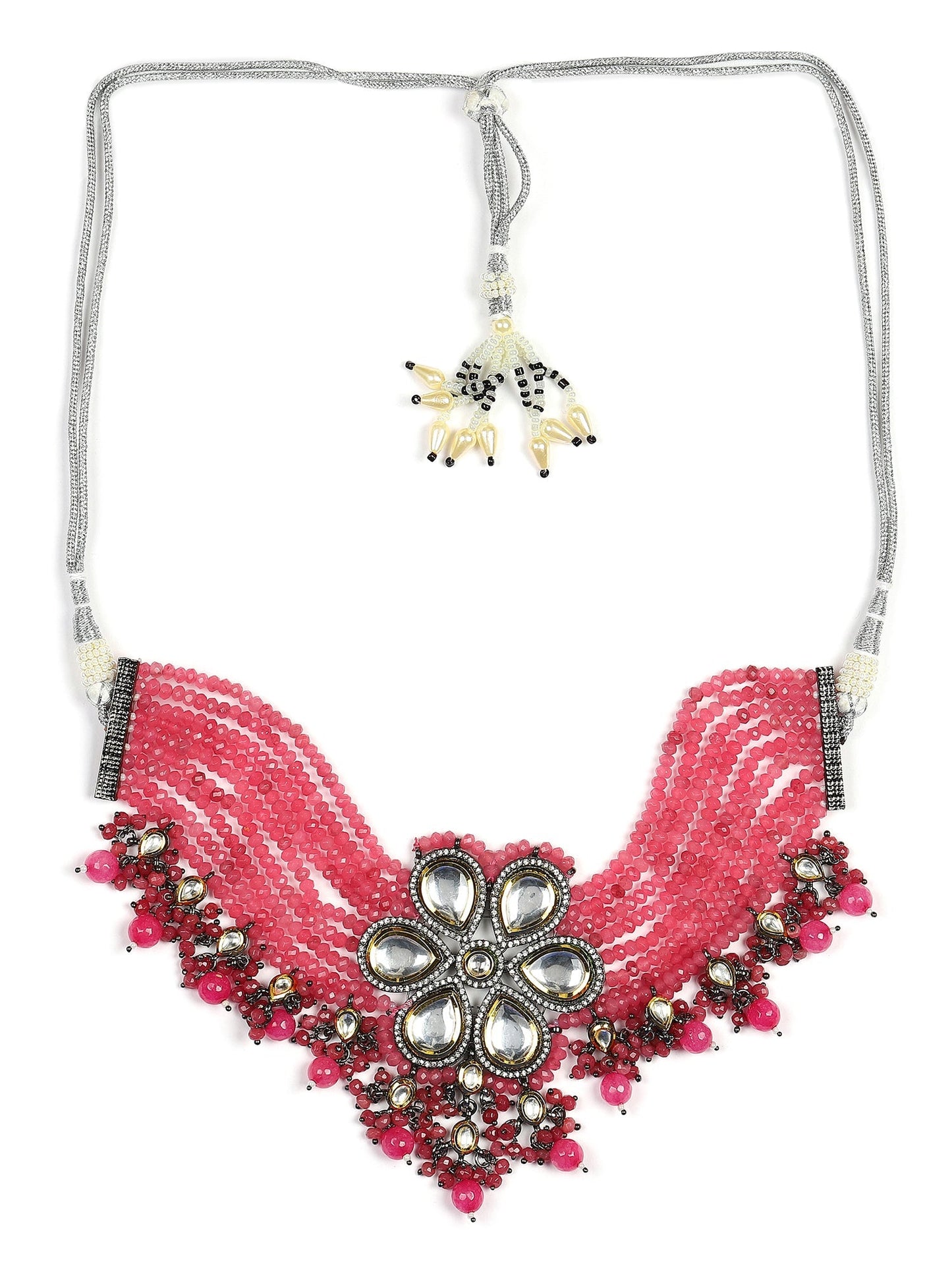 Pink Brass Silver-Plated Necklace - Ruby Raang | Swadesiicart