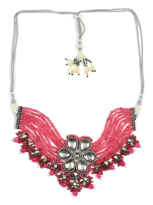 Pink Brass Silver-Plated Necklace - Ruby Raang | Swadesiicart
