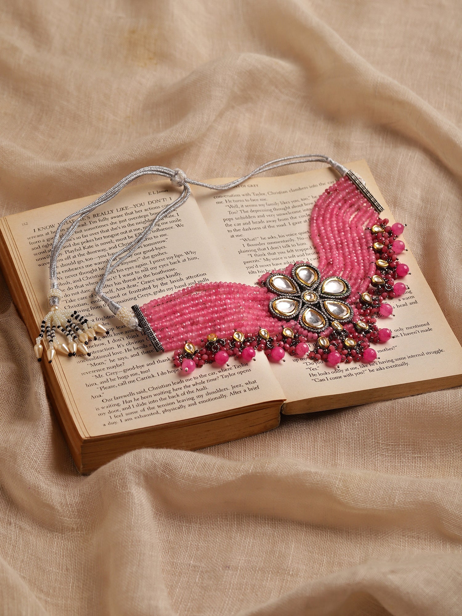 Pink Brass Silver-Plated Necklace - Ruby Raang | Swadesiicart