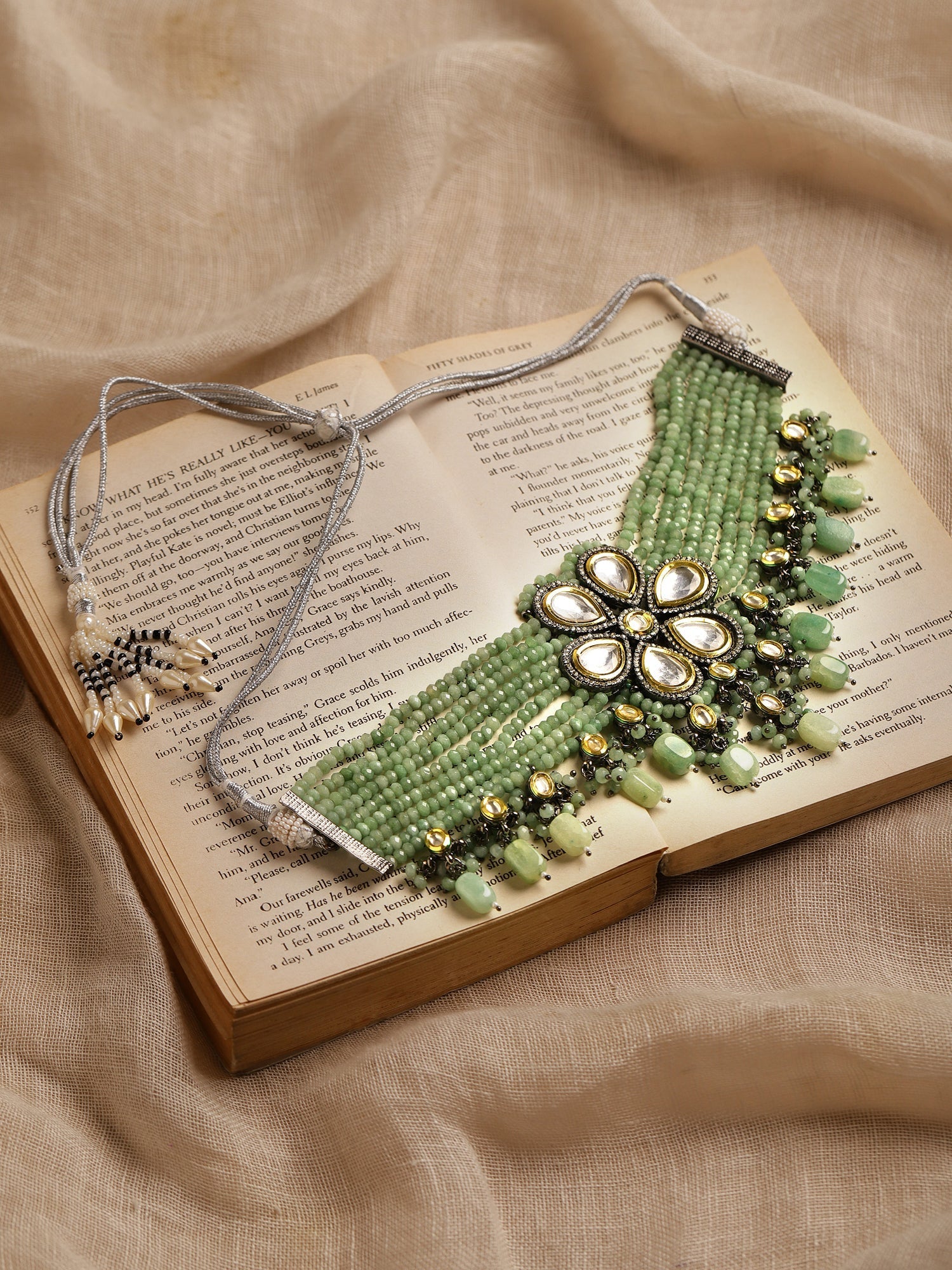 Silver-Plated Green Kundan Brass Necklace - Ruby Raang | Swadesiicart