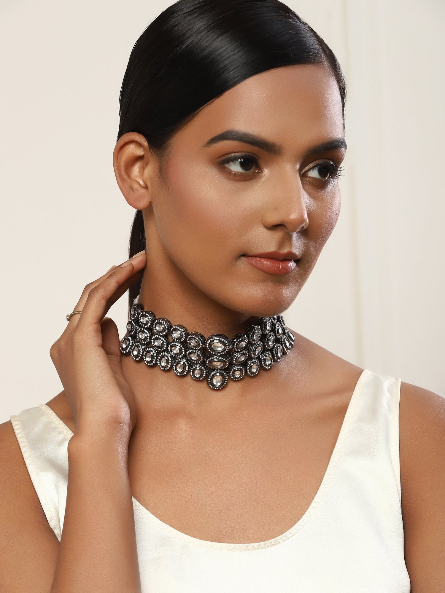 Black Silver-Plated Brass Necklace - Ruby Raang | Swadesiicart