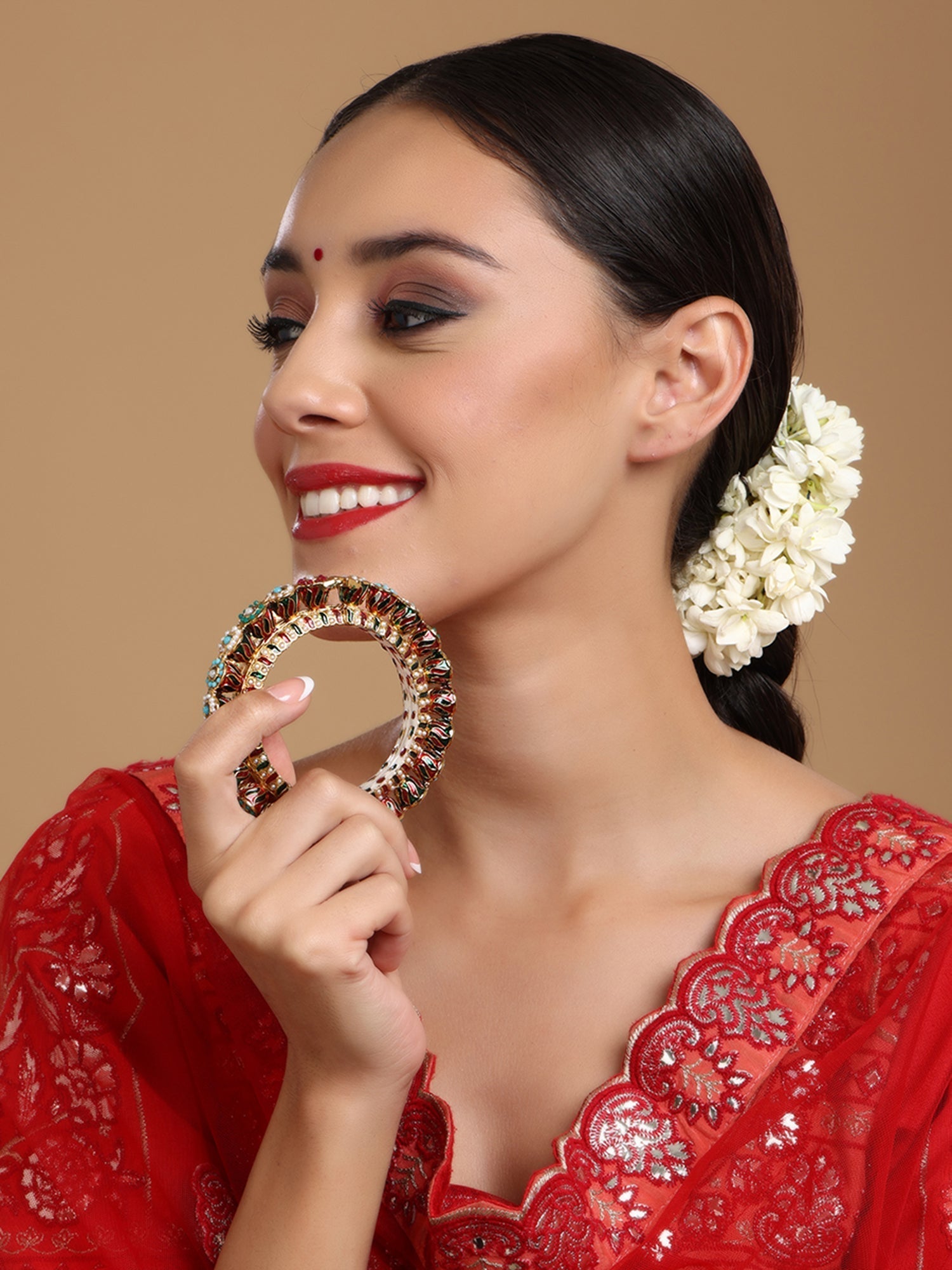 Handcrafted Heavy Bangle - Ruby Raang - Swadesiicart