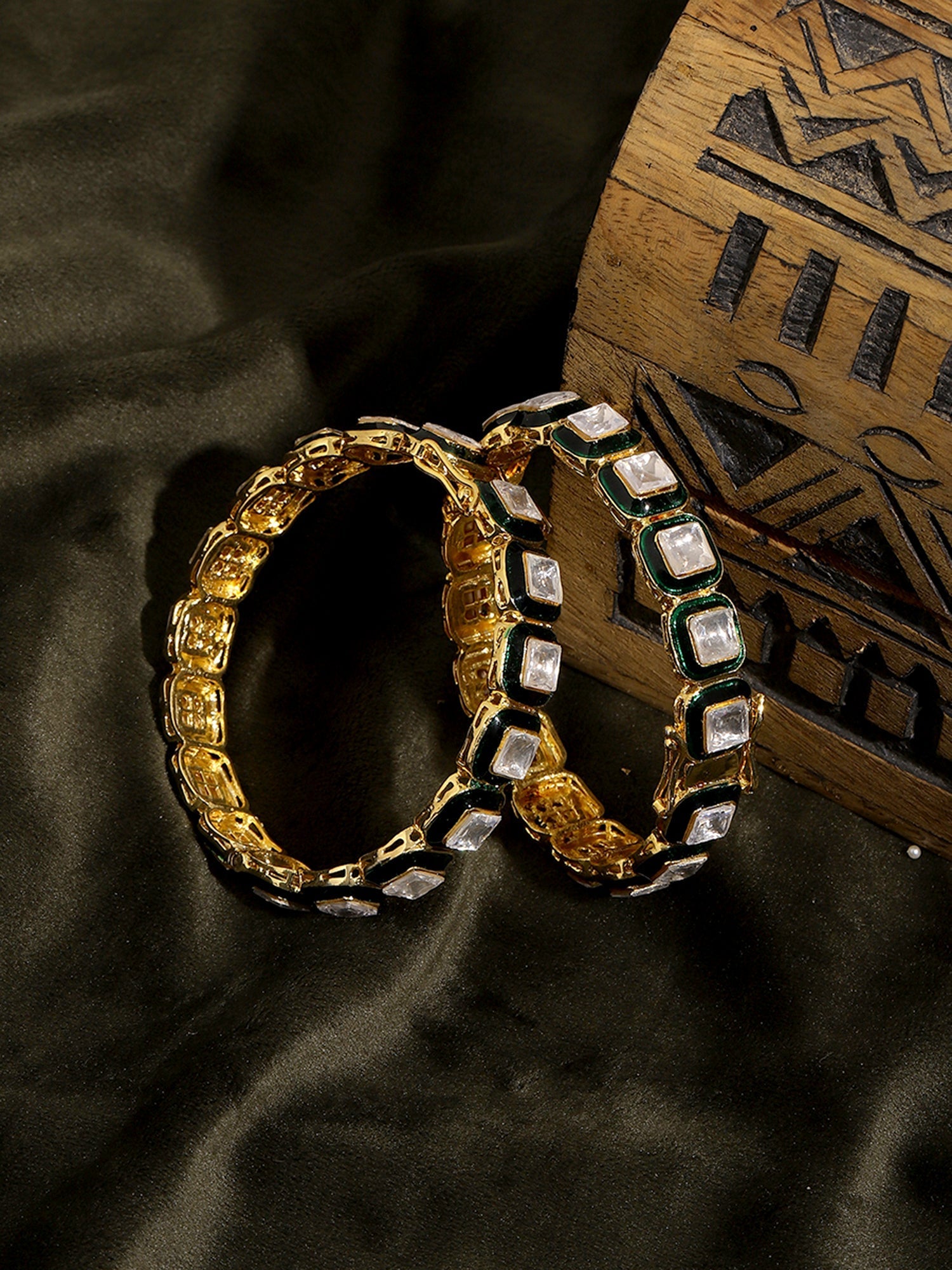 Kundan Meenakari Bangles (set of 2) - Ruby Raang - Swadesiicart