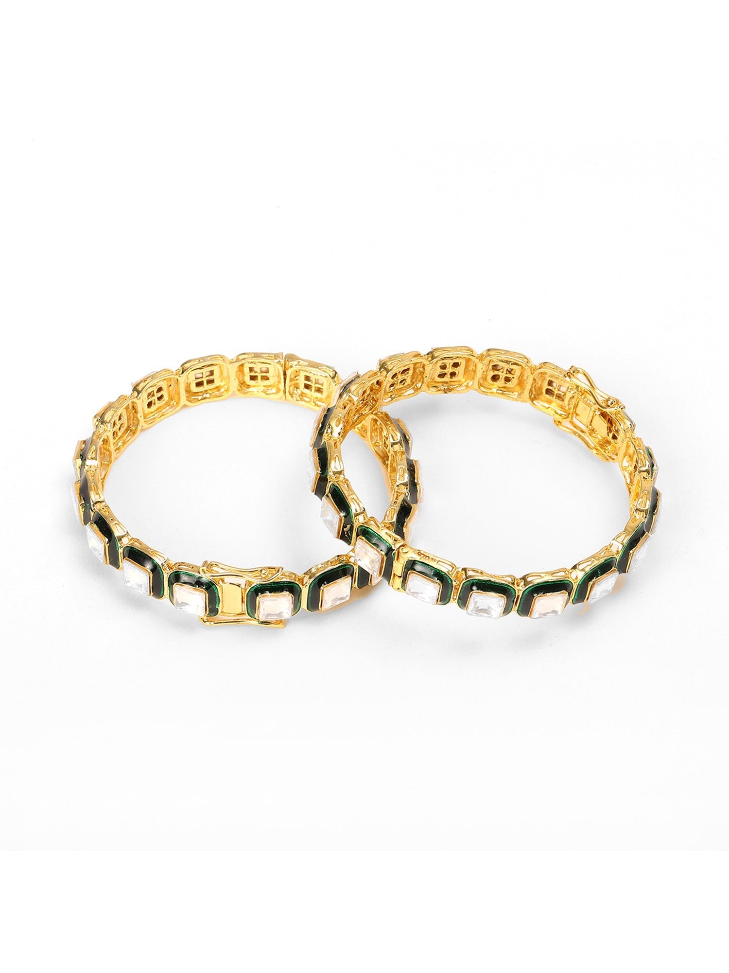 Kundan Meenakari Bangles (set of 2) - Ruby Raang - Swadesiicart