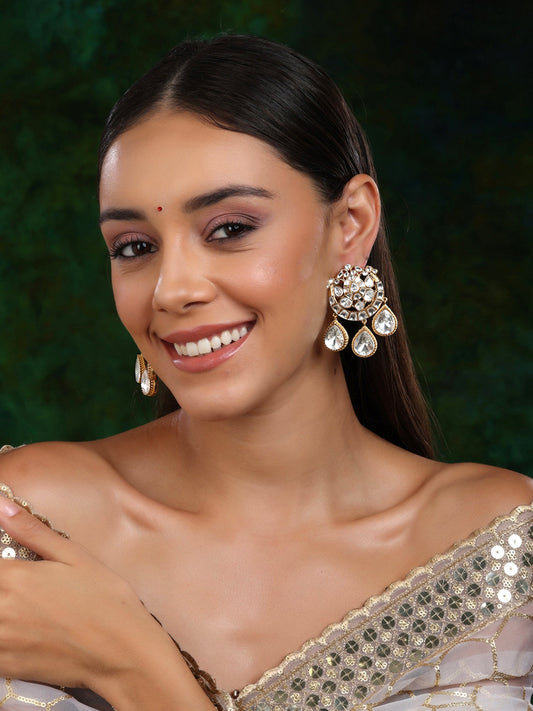 Chand Kundan Earrings with Teardrops - Ruby Raang - Swadesiicart