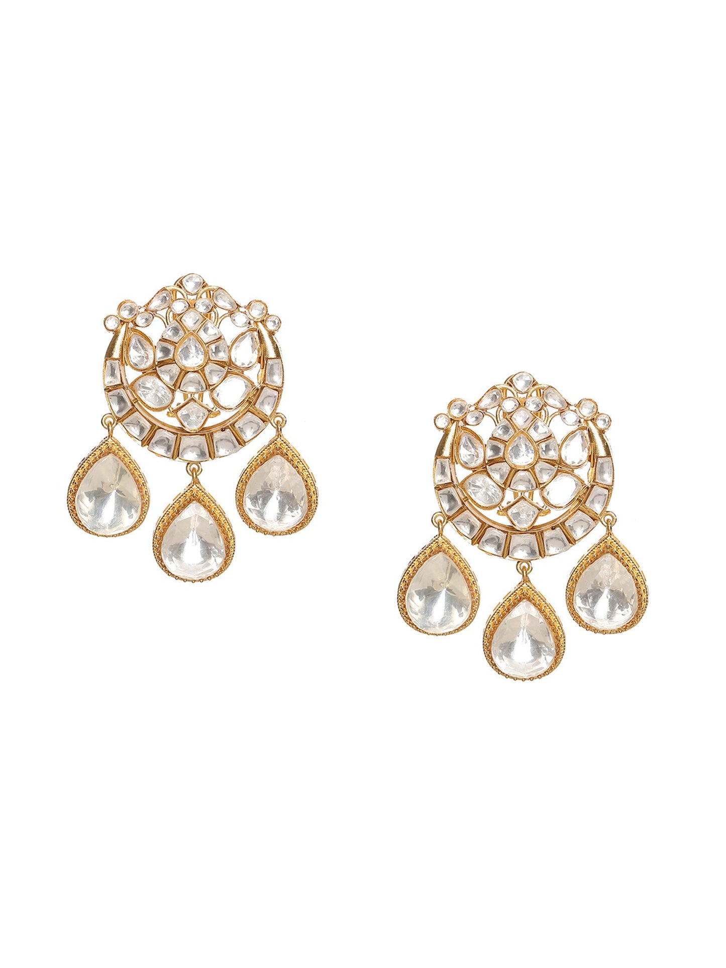 Chand Kundan Earrings with Teardrops - Ruby Raang - Swadesiicart