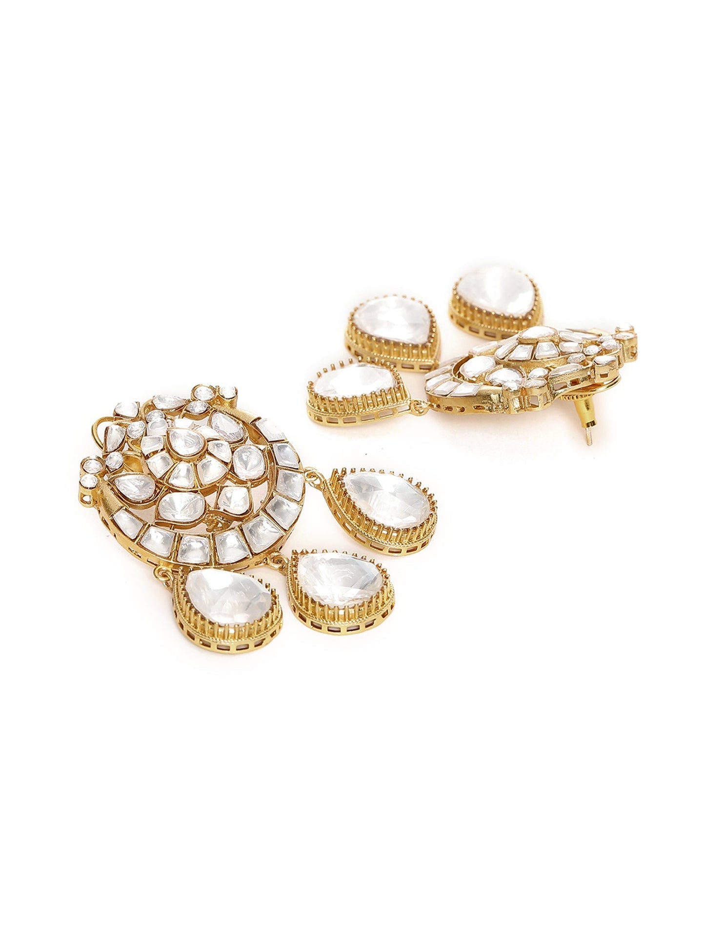 Chand Kundan Earrings with Teardrops - Ruby Raang - Swadesiicart