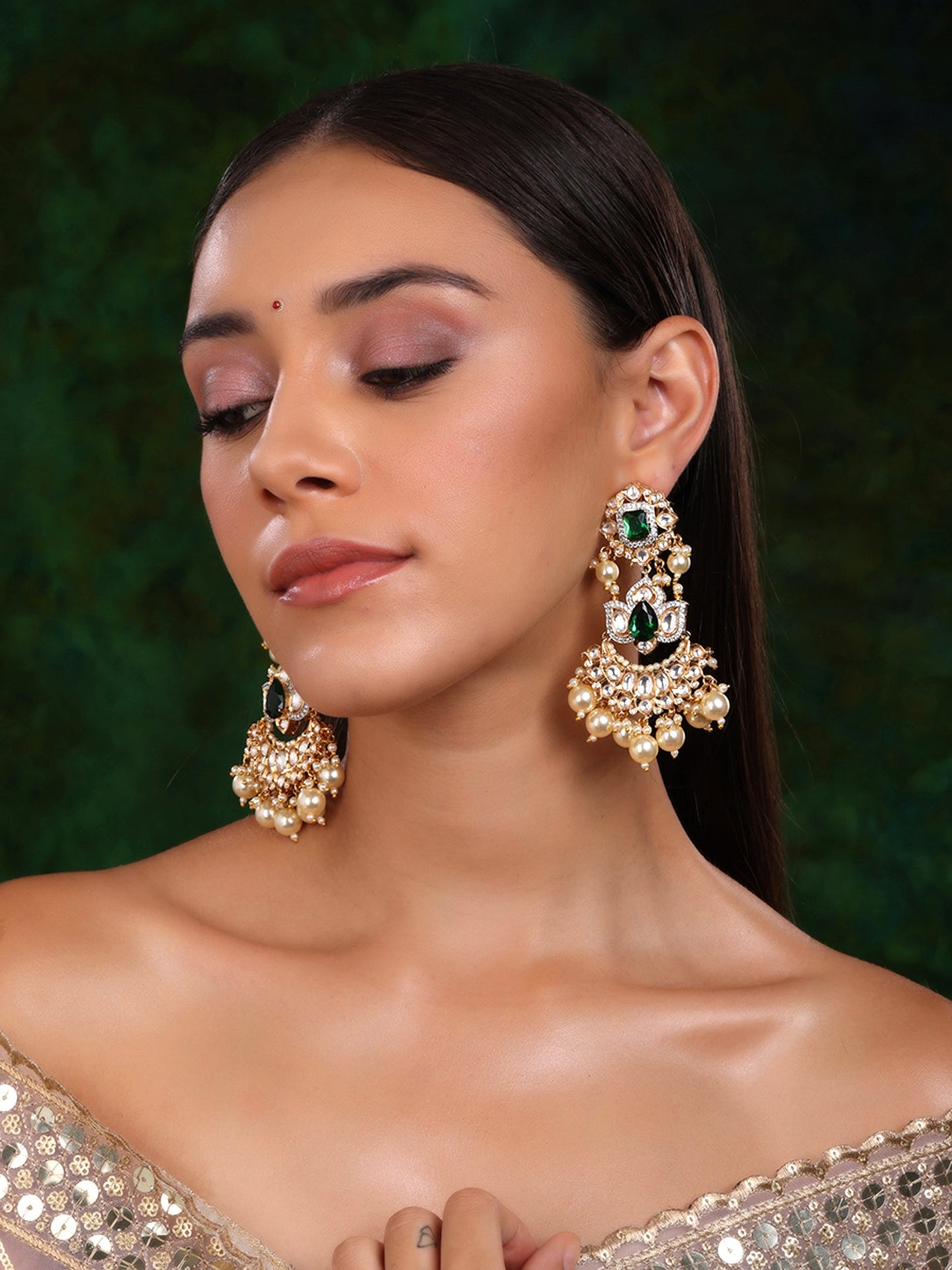 Dangler Kundan Earrings with Pearls - Ruby Raang - Swadesiicart