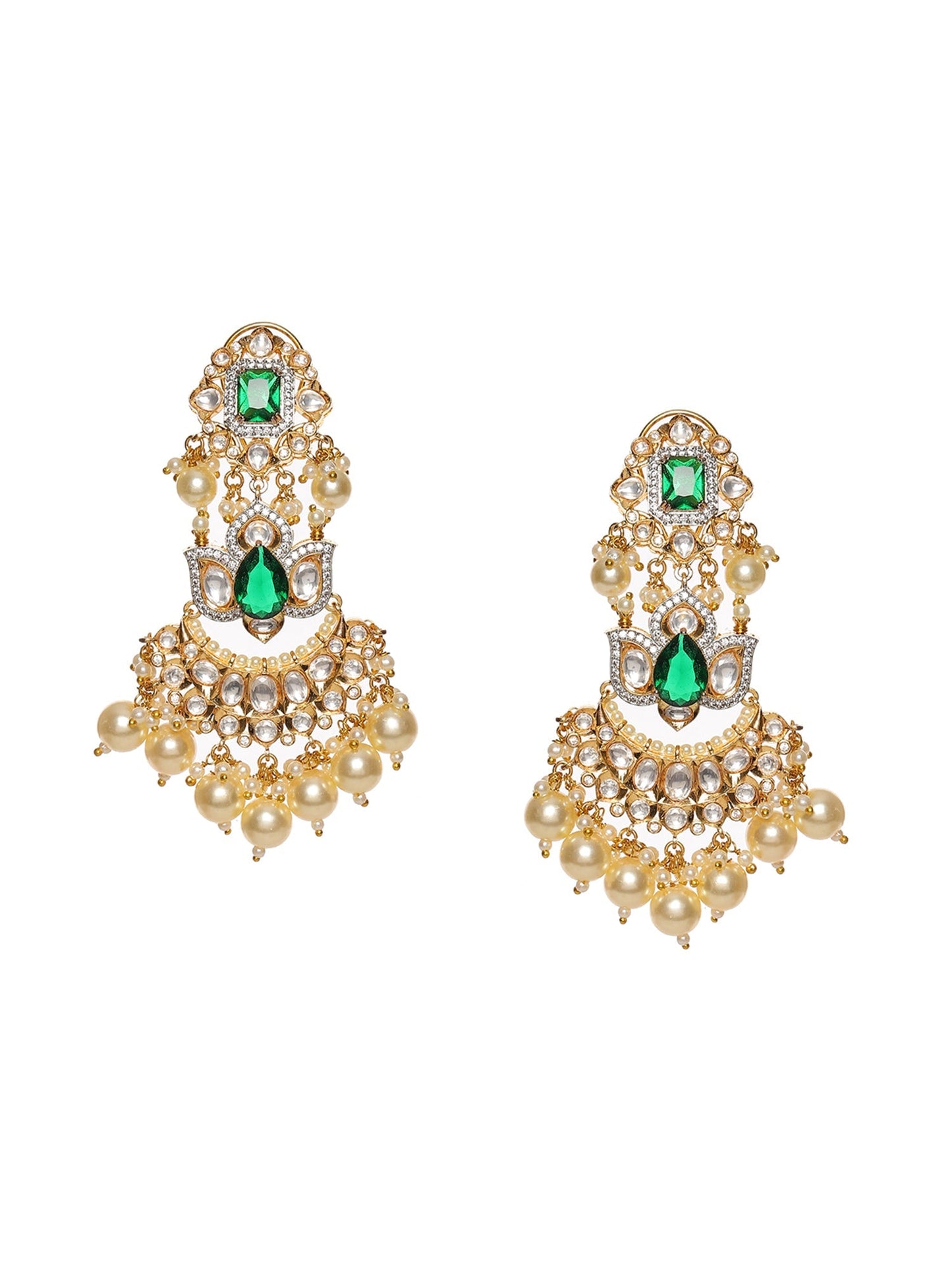 Dangler Kundan Earrings with Pearls - Ruby Raang - Swadesiicart