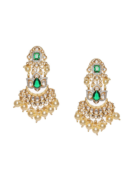 Dangler Kundan Earrings with Pearls - Ruby Raang - Swadesiicart