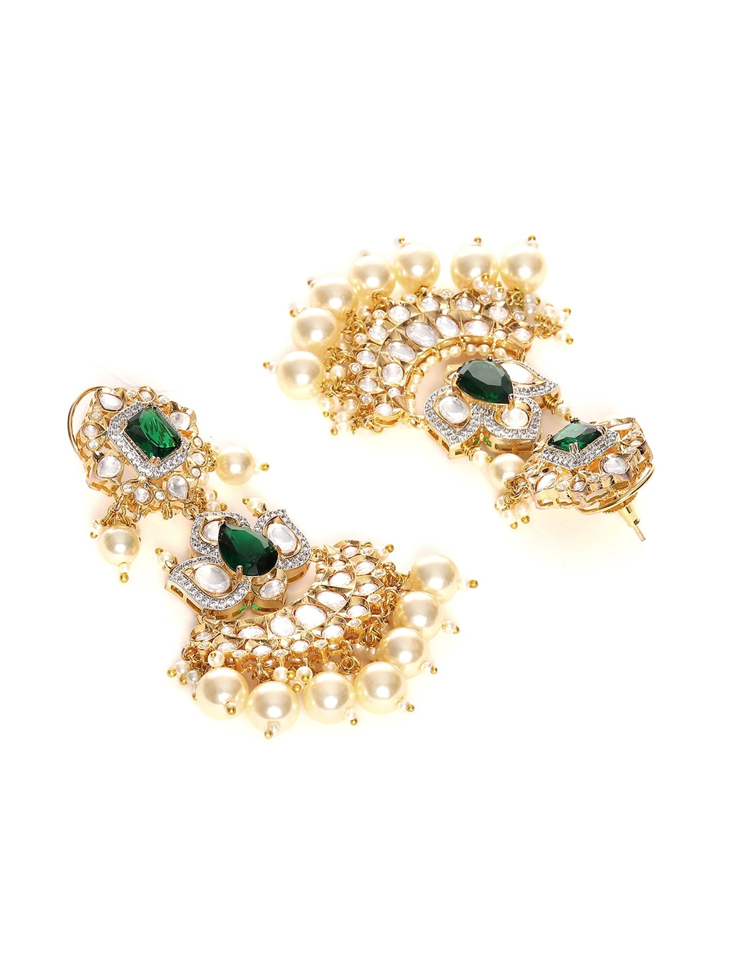 Dangler Kundan Earrings with Pearls - Ruby Raang - Swadesiicart