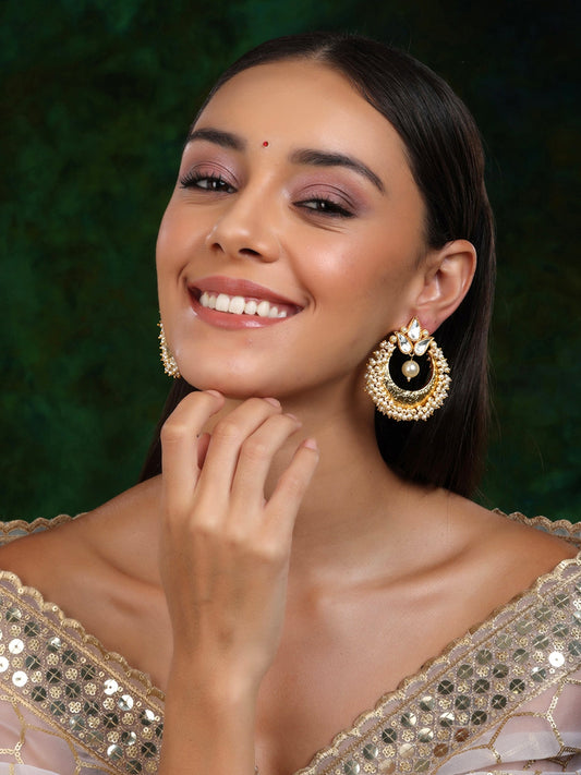 Chand and Teardrop Pearl Earrings - Ruby Raang | Swadesiicart