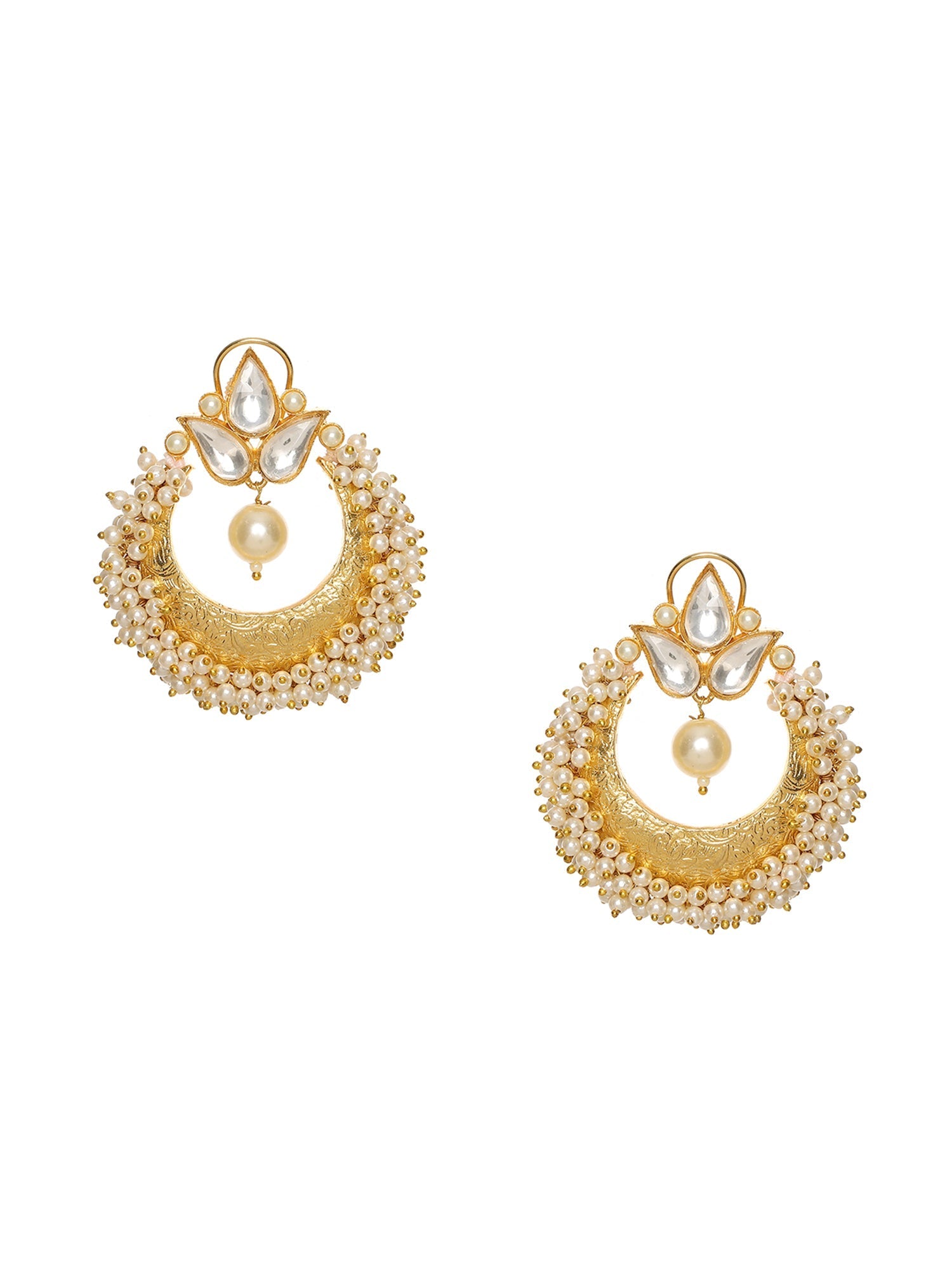 Chand and Teardrop Pearl Earrings - Ruby Raang | Swadesiicart