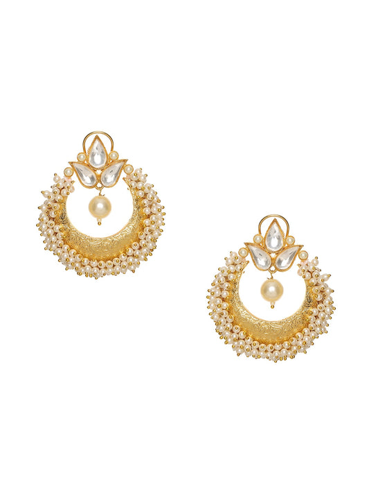 Chand and Teardrop Pearl Earrings - Ruby Raang | Swadesiicart