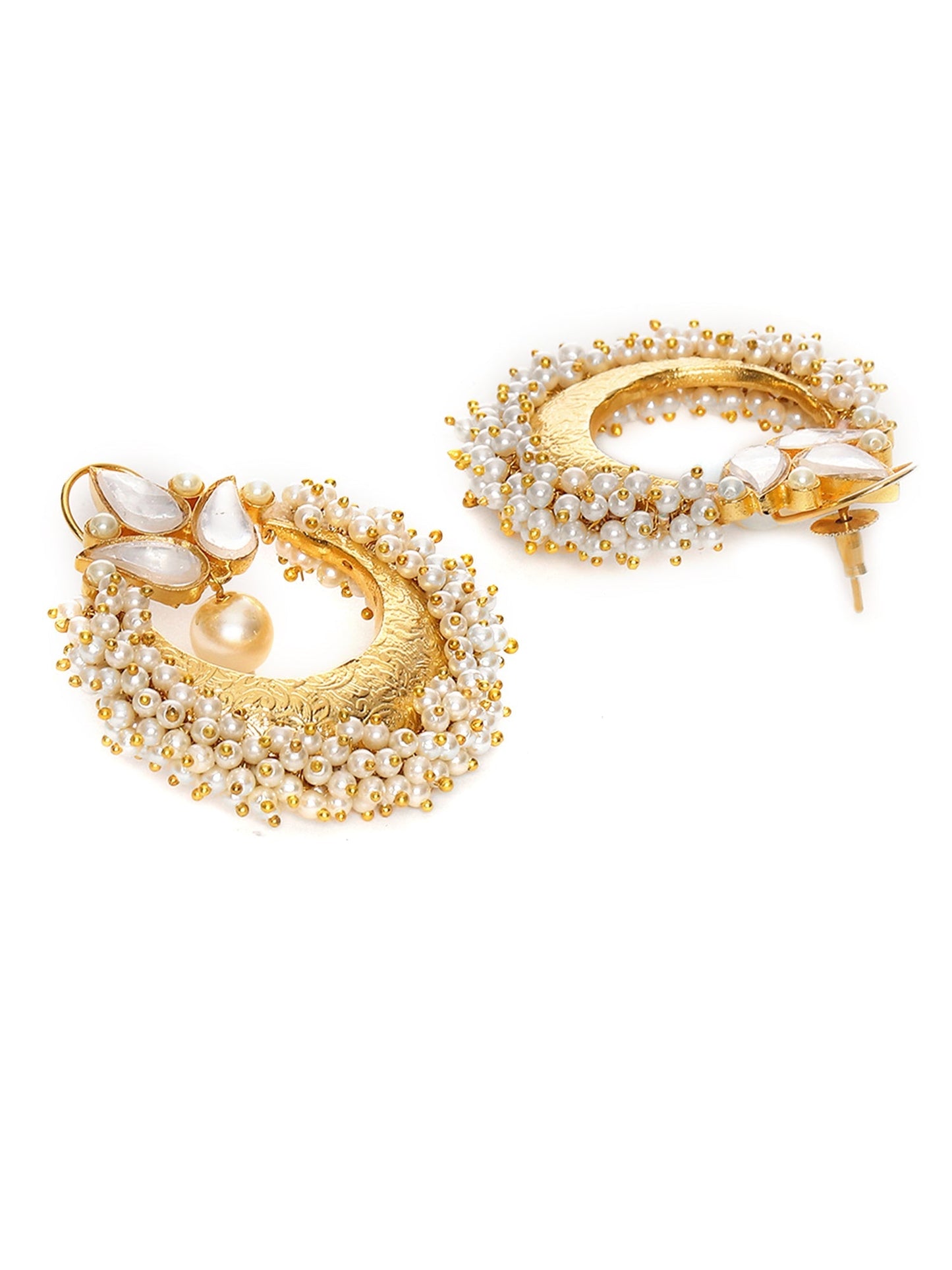 Chand and Teardrop Pearl Earrings - Ruby Raang | Swadesiicart