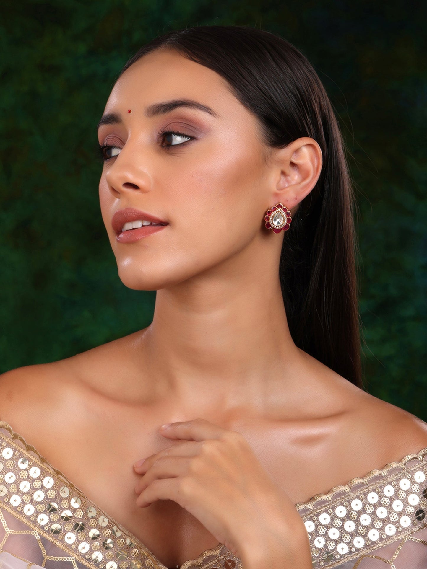 Teardrop Maroon Studs - Ruby Raang - Swadesiicart