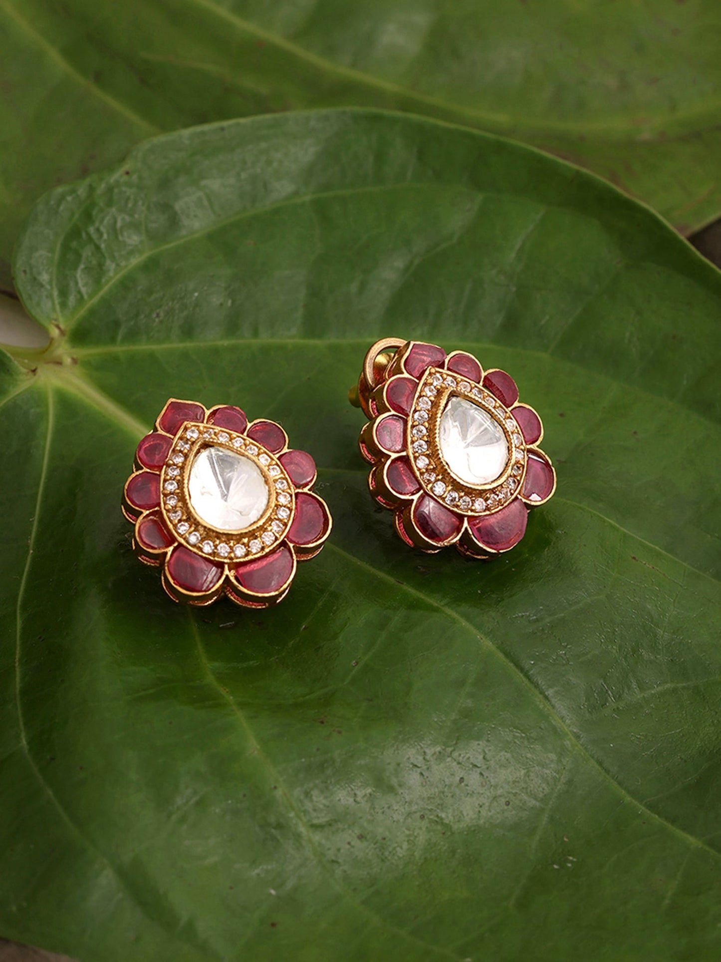 Teardrop Maroon Studs - Ruby Raang - Swadesiicart