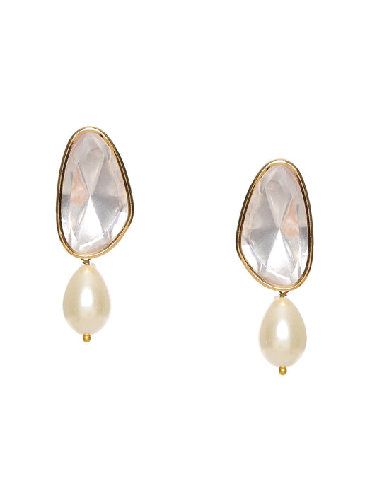 Long Kundan Stud with Pearl Drop - Ruby Raang | Swadesiicart